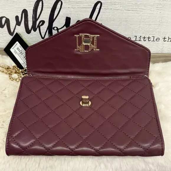 Badgley Mischka Plum Diamond Quilt Convertible Crossbody Bag Vegan NEW NWT - Picture 8 of 14